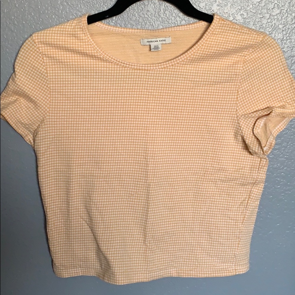 American Eagle Gingham Yellow/Orange Baby Tee